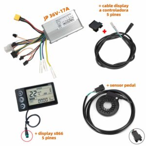 KIT BICI 36V-17A INCLUI CONTROLADORA JP 36V-17A + SENSOR PEDAL + DISPLAY S866 5 PINES + CABO DISPLAY A CONTROLADORA
