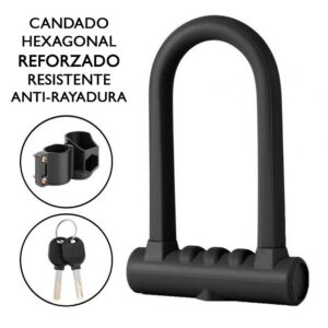 CADEADO REFORZADO PRETO BICICLETA SCOOTER TROTINETE HEXAGONAL ANTI-RAYADURA